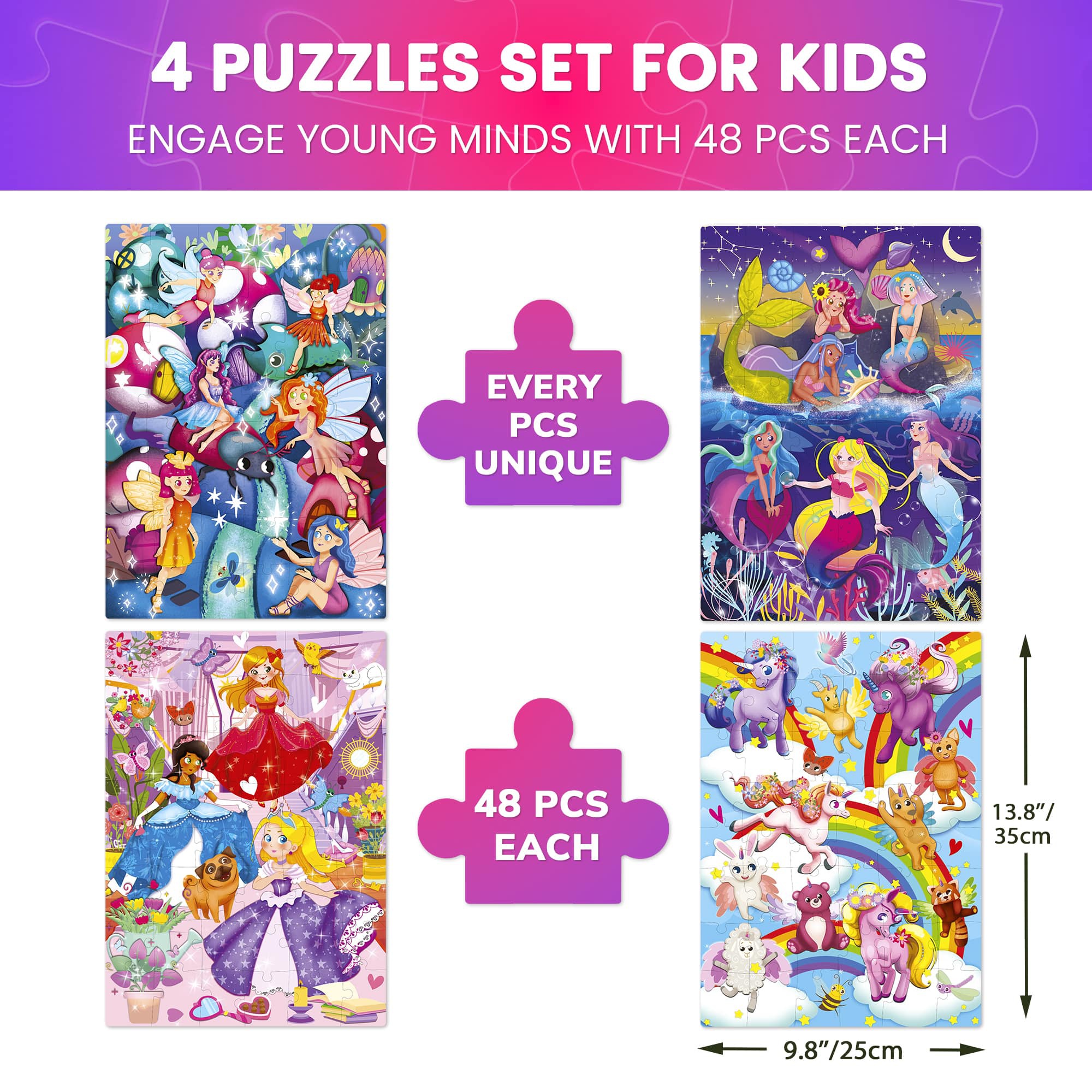 QUOKKA Puzzles for Toddlers 4-6 – 4 x 48 Pieces Jigsaw Puzzles for Kids Ages 3-5
