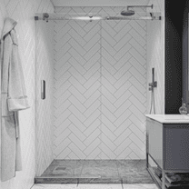 Seawin 44 - 48 in. W x 76 in. H Alumni Frameless Sliding Shower Door Brushed Stainless Hardware 3/8 inch (10 mm) Thick Clear Tempered Glass with NanoShield Coating