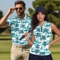 thumbnail image 2 of Jeiento His and Hers Matching Hawaiian Golf Shirts 2 Piece Set Quick Dry Moisture Wicking Tropical Palm Print Couple Golf Outfit for Outdoor Sports Vacation, 2 of 7