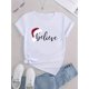 thumbnail image 2 of Camiseta informal de cuello redondo para mujer con estampado geométrico de gorro navideño, tejido de punto 100 % algodón, elasticidad media, ideal para todas las estaciones, ideal para deportes de oci, 2 of 8