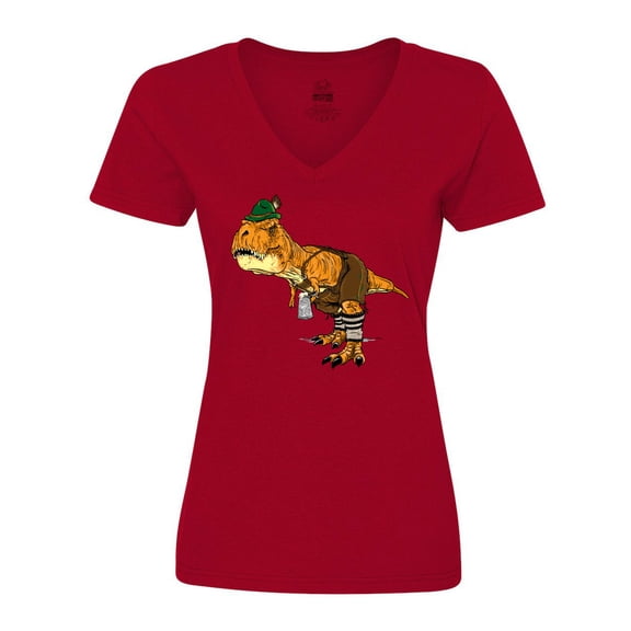 Inktastic T-Rex King of Oktoberfest Women's V-Neck T-Shirt