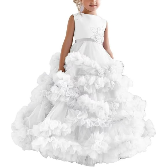 Drtj Girl's Elegant Tulle Flower Girl Dress - Lace & Satin Pageant Gown for Weddings, First Communion & Special Occasions