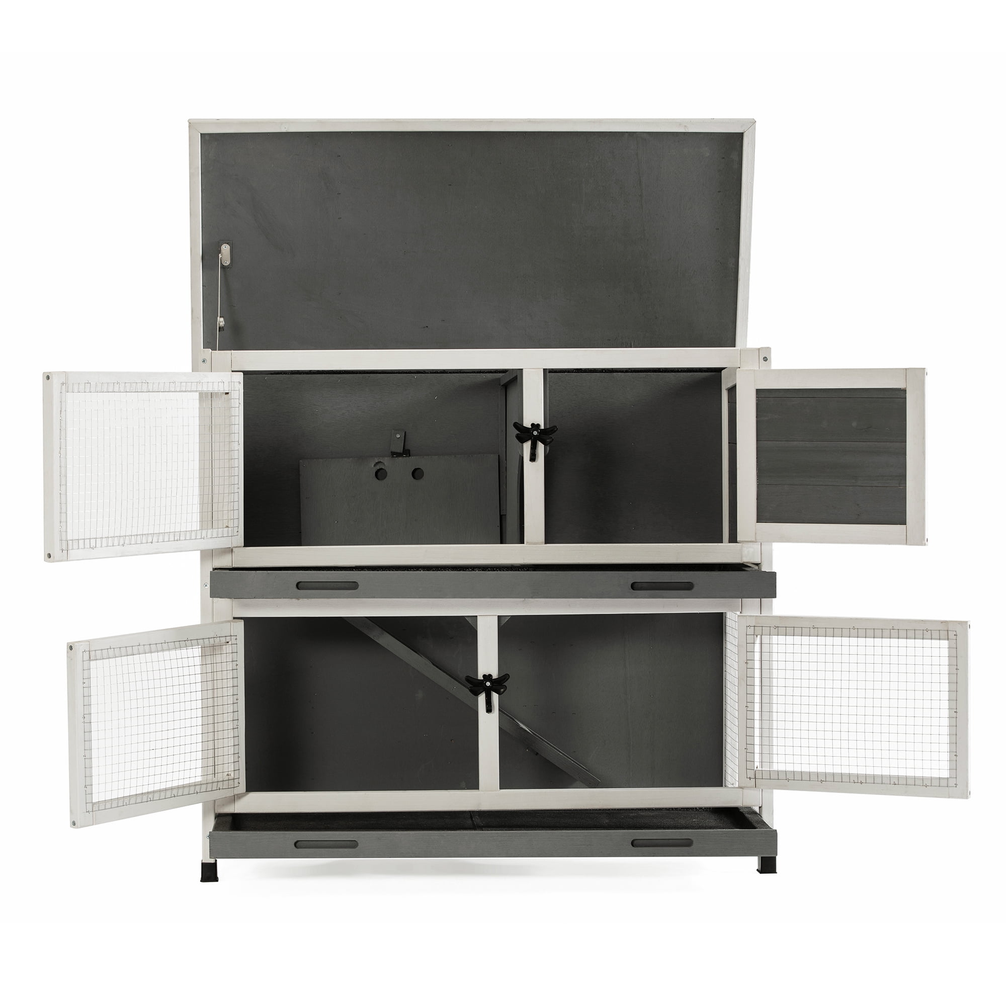 Pefilos 36" Two Floors Wooden Rabbit Hutch Indoor Hen House for 4 Chicken Coop House Wooden Guinea Pig Hutch Outdoor, Gray Pefilos 36" Two Floors Wooden Rabbit Hutch Indoor Hen House for 4 Chicken Coop House Wooden Guinea Pig Hutch Outdoor, Gray