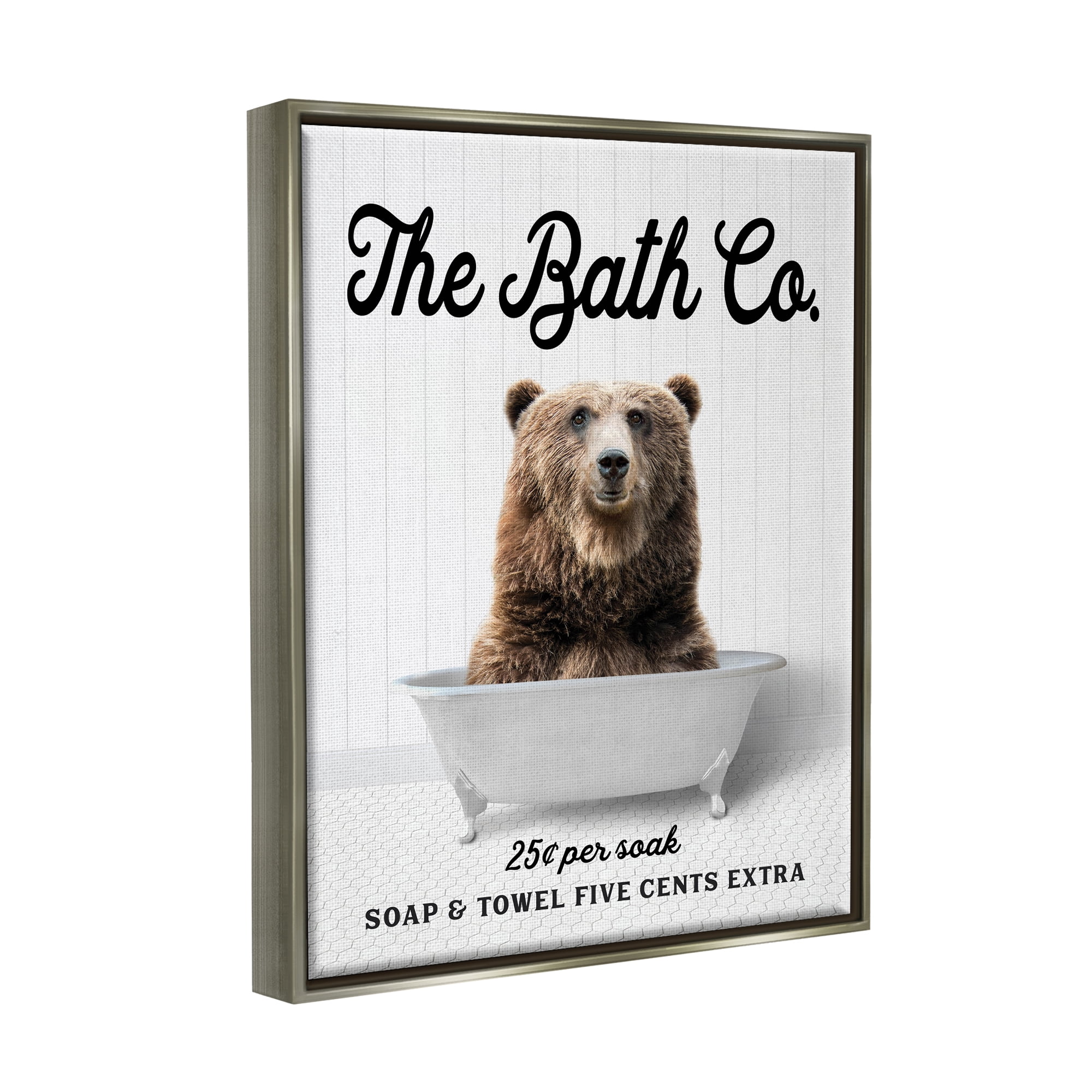 Stupell Industries Vintage Bath Ad Bear Animals & Insects Painting Gray Floater Framed Art Print Wall Art, 17 x 21
