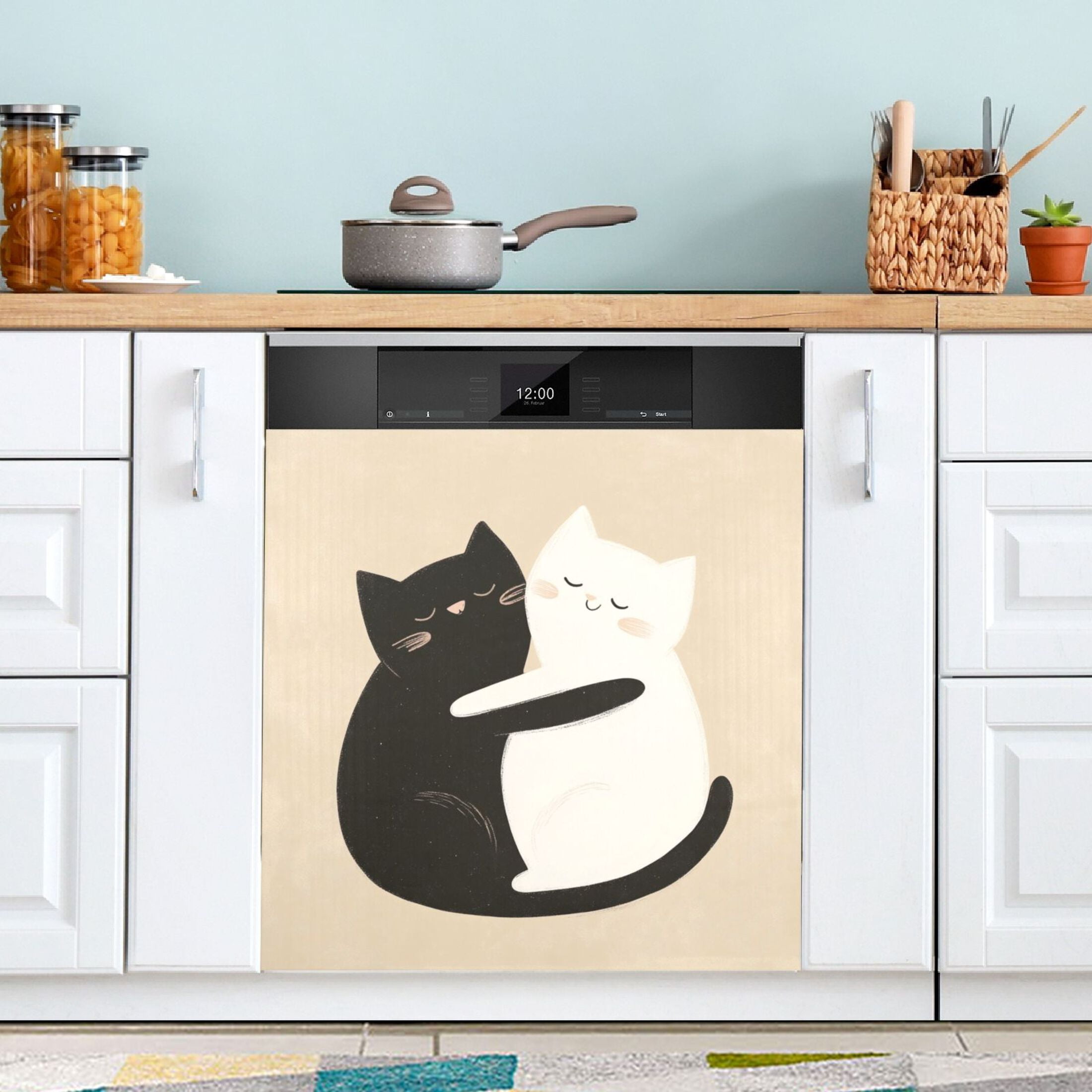 Dishwasher Magnetic Sticker 23x26 Inch Refrigerator Magnetic Sticker Washing Machine Magnetic Sticker Kitchen Panel Magnetic Sticker Home Decor Two Cute Cats Cuddling