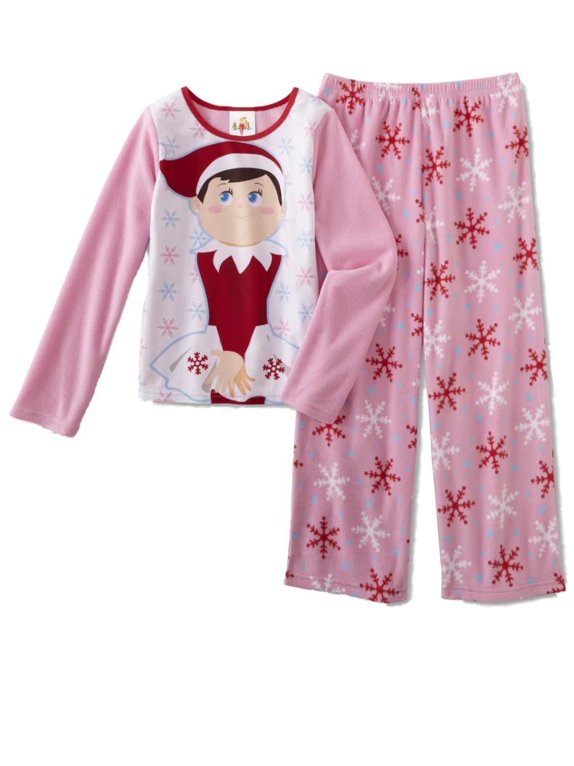 e.l.f. Cosmetics Girls Pink & White Fleece Elf On Shelf Pajamas