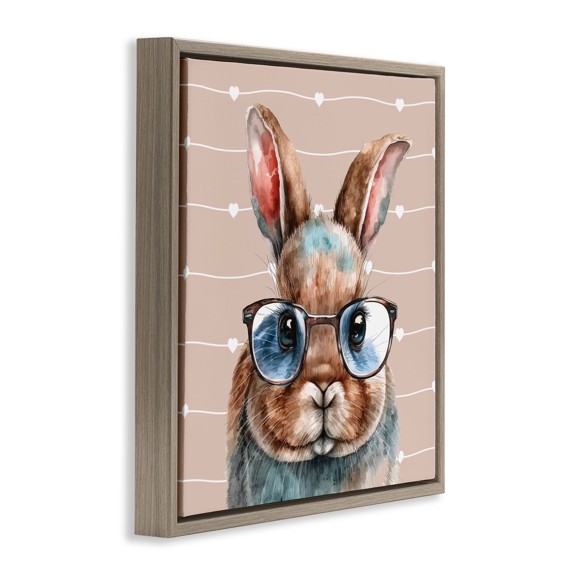 Stupell Industries Buster Rabbit with Specs Brown Framed Floater Canvas Wall Art, design by Yvonne Coleman Burney