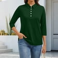 thumbnail image 2 of Women's Polo Shirt 3/4 Sleeve Tops Collared Button Down Golf Tee Casual Work T Shirt Dark Green M, 2 of 5
