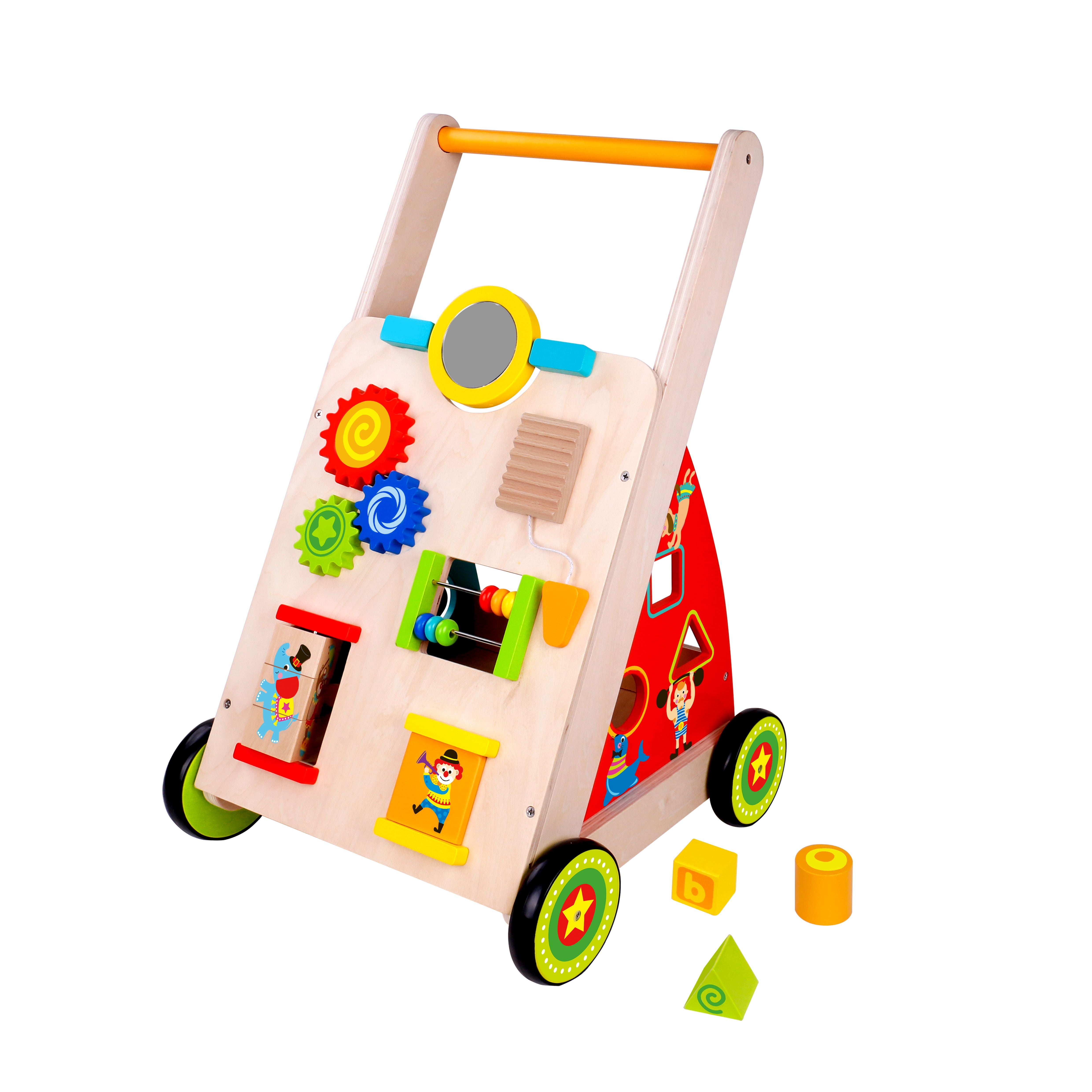 Baby First Steps Wooden Walker Toddlers Wood Building Blocks Shapes Walking Toy 