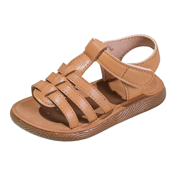 Nwiuh Toddler Girls Sandals Girl Dress Sandal Summer Flat Shoes for Little Kid Big Kids(Brown, 3)
