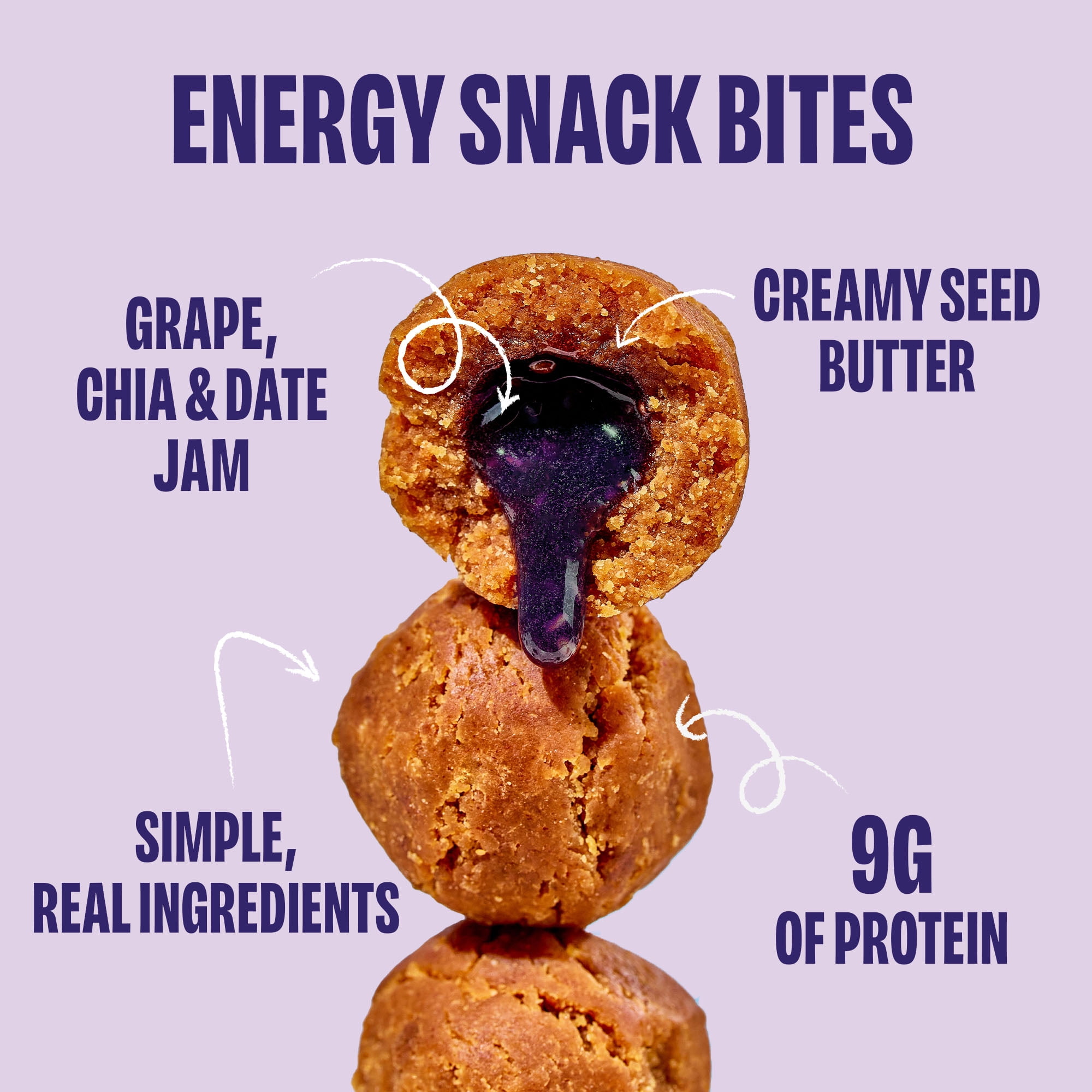 Smash Foods Gluten-Free Vegan Snack Bites (Grape), Protein & Energy, 8-Pack