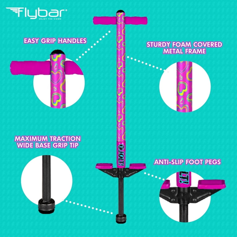 Flybar Jolt Pogo Stick for Kids, Pink Hearts, Ages 6+ photo 5