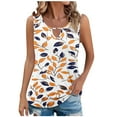thumbnail image 2 of JTZGDY Tank Tops for Women Cute Summer Floral Print Sleeveless Ruched Pleated Keyhole Cutout Tunic Blouse Trendy Cozy Graphic Cami Shirts Orange#04 S, 2 of 7