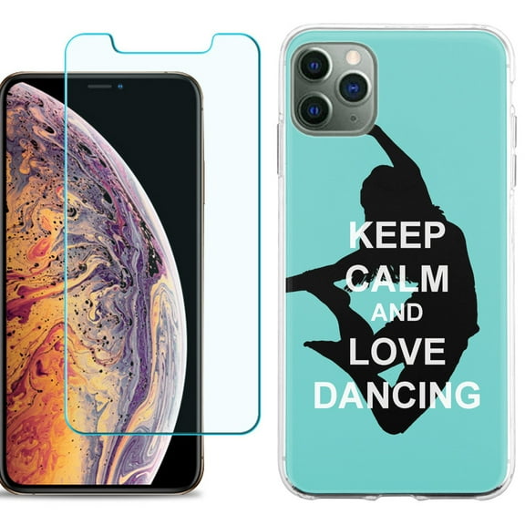 For Apple iPhone 11 Pro Max Phone Case , Slim-Fit TPU Case with Tempered Glass Screen Protector, by OneToughShield ® - Keep Calm / Dancing