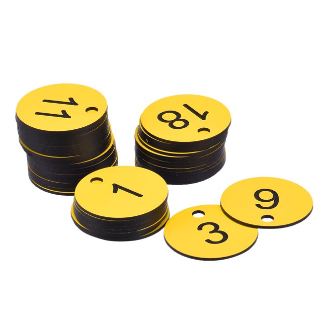 Unique Bargains Étiquette Ronde 1-50 Numéro Clé Étiquette Acrylique Gravée Jaune ID pour Décoration, Lot de 50