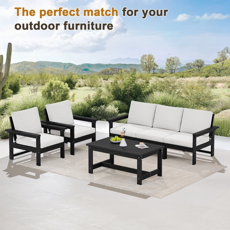 SERWALL Outdoor Patio Coffee Table, 37.8 Inch Weatherproof Black photo 3