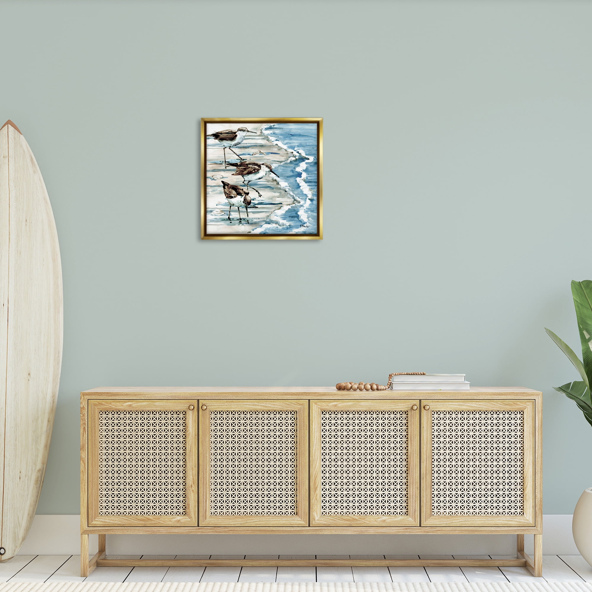 Stupell Industries Rockhampton Sandpipers Beach Ripples Animals & Insects Painting Gold Floater Framed Canvas Art Print Wall Art, 25 x 25