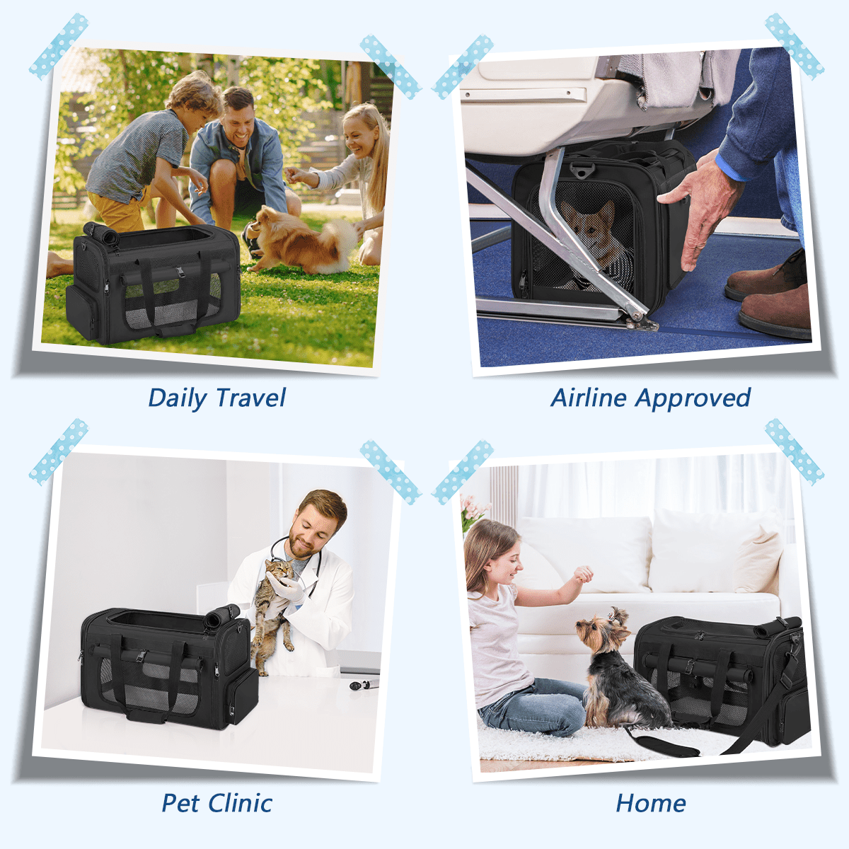 CshidWorld Collapsible Cat Carrier Pet Carrier for Large Cats (up to 25lbs), TSA Airline Approved Cats Carrier Soft Sided, Small Dog Travel Bag with a Bowl/Safety Leash-Black