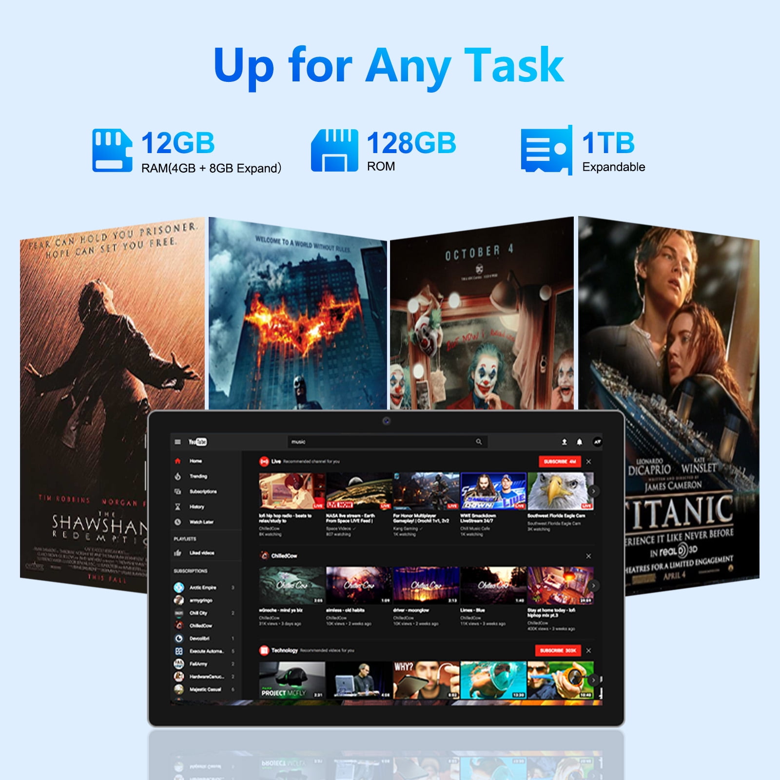 ATMPC Tablet, Android 14 Tablets 10 Inch, 12(4+8)GB RAM 128GB ROM, 1TB Expandable, Octa-Core Tablet with Keyboard, Mouse, Stylus, 1280 * 800 IPS, 6000mAh Battery, WiFi 6,BT 5.4, Dual Camera