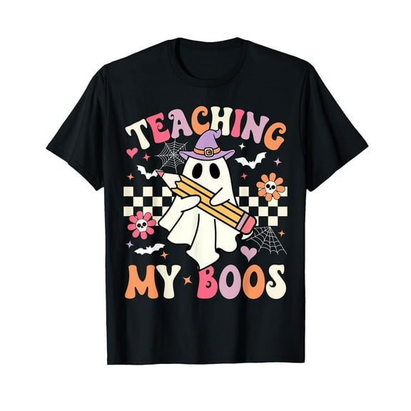 Teaching My Boos Teacher Cute Ghost Groovy Teacher Halloween T-Shirt