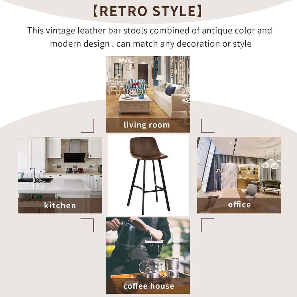 Kepooman Vintage Leatherier Height Bar Stools with Low Backrest & Footrest for Kitchen Pub, Set of 2, 16" L x 18.8" W x 40.5" H, Light Brown Kepooman Vintage Leatherier Height Bar Stools with Low Backrest & Footrest for Kitchen Pub, Set of 2, 16" L x 18.8" W x 40.5" H, Light Brown