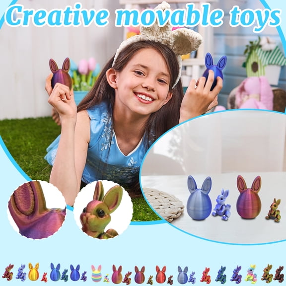 Easter 1.97in 3D Printed Bunny Figurine Set 16PCS Tabletop Display Easter Decorations For Home Cute Mini Easter Decor with Easter Eggs Theme