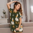 thumbnail image 3 of Honeii Mallard Ducks Wild Birds Print Women's Loose Short Sleeve Nightgown, Soft Cotton Sleepwear, Comfy Loose Fit Pajama Dress for Sleep and Lounge, 3 of 6