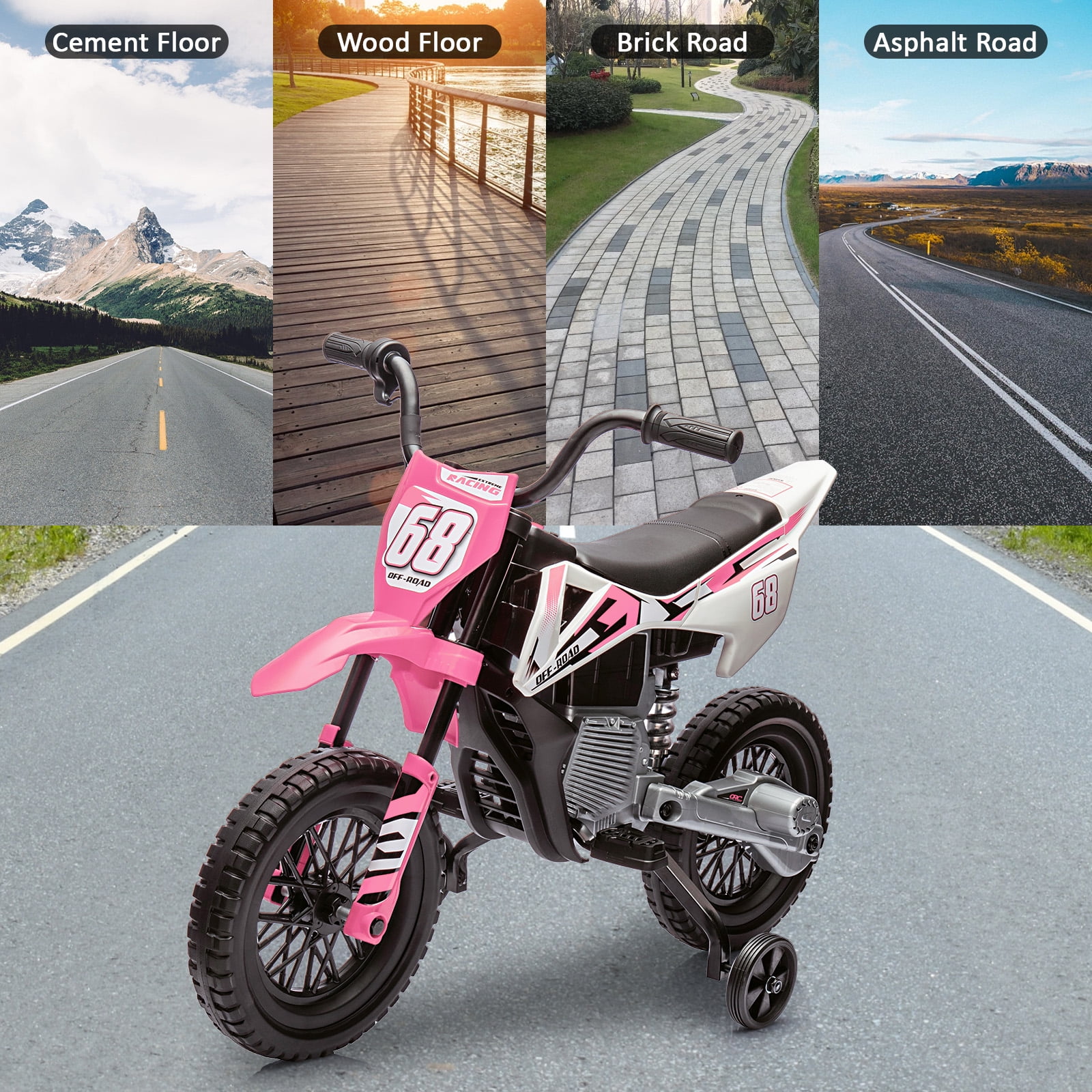 Telyswee 12V Electric Dirt Bike, Kids Electric Motorcycle with 25W*2 Motor, Twist Grip Throttle, Training Wheels, Spring Suspension, Ride on Toys Cars for Kids 3-8 Years