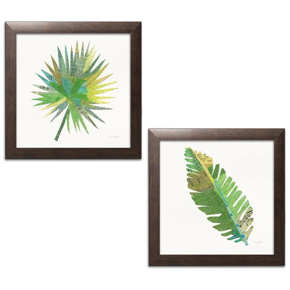 Gango Home Decor Contemporary Tropical Fun Palms IIII & IV by Courtney Prahl (Ready to Hang); Two 12x12in Brown Framed Prints