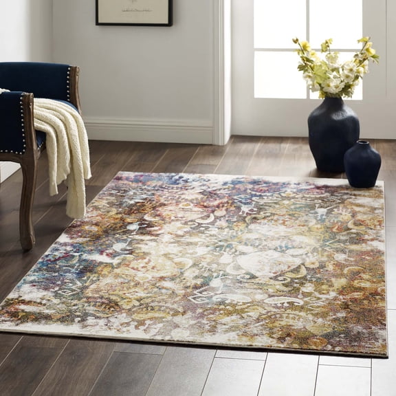 Success Jayla Transitional Distressed Vintage Floral Moroccan Trellis 4x6 Area Rug in Multicolored