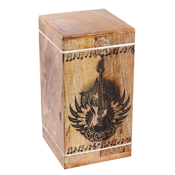 Guitar Wooden Urns for Human Ashes Adult Large - Cremation Urn for Ashes -Burial Urn for Columbarium - Funeral Urn Box (250 LB - Hardwood, Angle Wing-1)