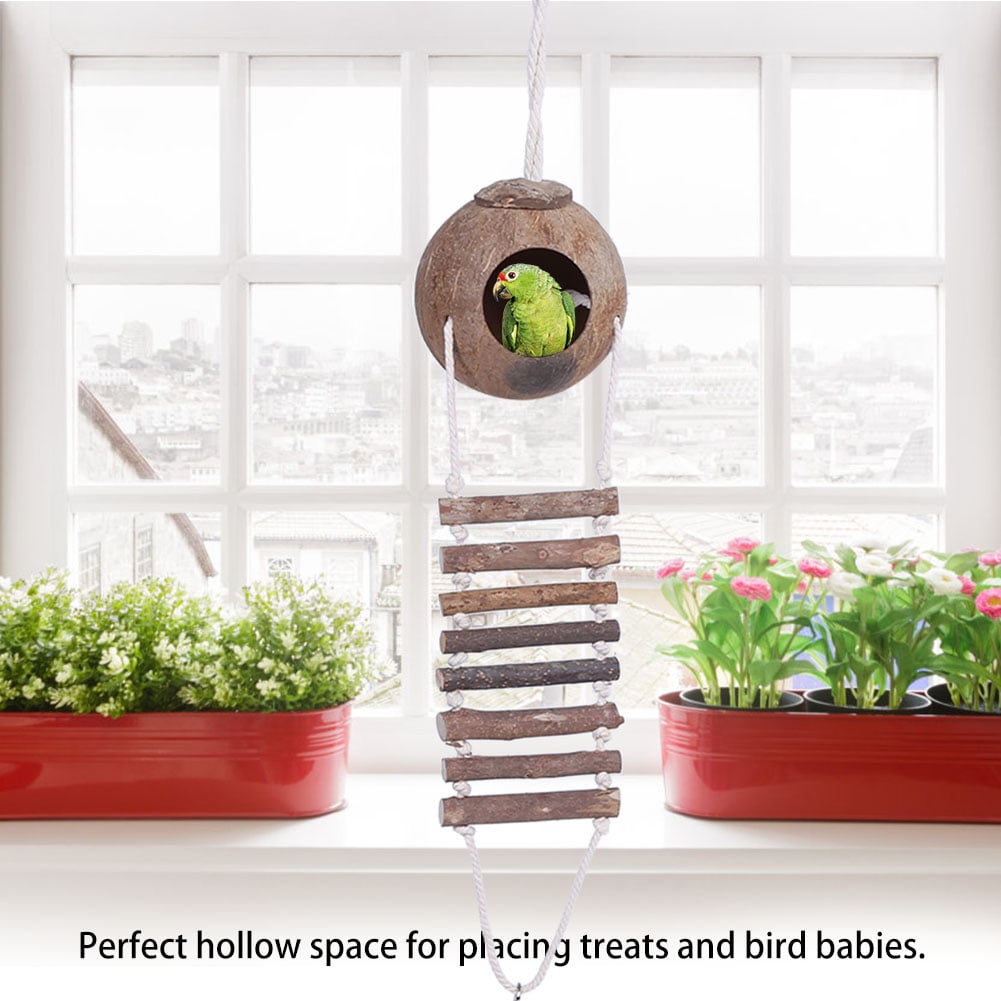 Nid D'oiseau Suspendu En Coque De Noix De Coco - Diamètre 14-16 Cm - Pour Perroquets, Conures, Hamster - Installation Facile - 2