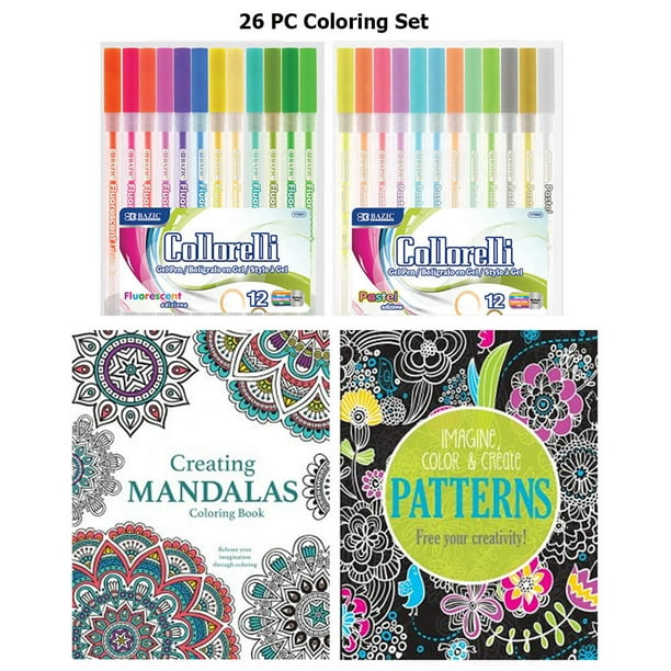 Download 26 Pc Coloring Set Book Pens Glitter Gel Stress Relieving Mandala Drawing Adult Walmart Com Walmart Com