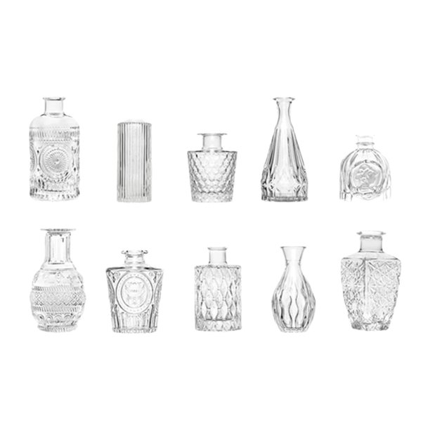 10 jarrones de vidrio con forma de capullo para arreglos florales, decoración del hogar, ligeros y bonitos. Transparente