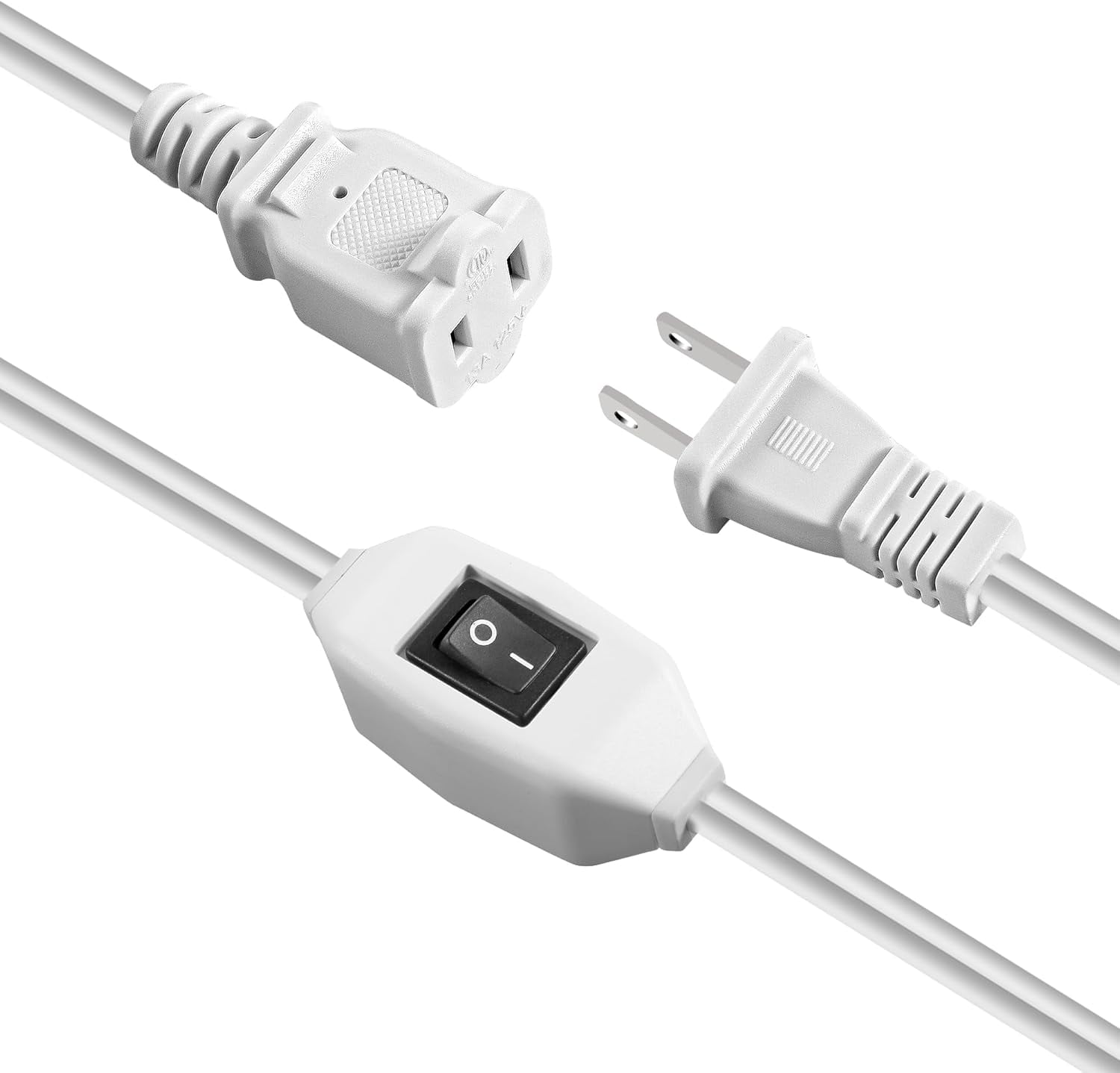 2 Prong Polarized Plug Extension Cord with On Off Switch 12A/125V USA Outlet Saver Power Cord SPT-2 16AWG for Chargers/Lamp/Power Adapters etc,6FT,White