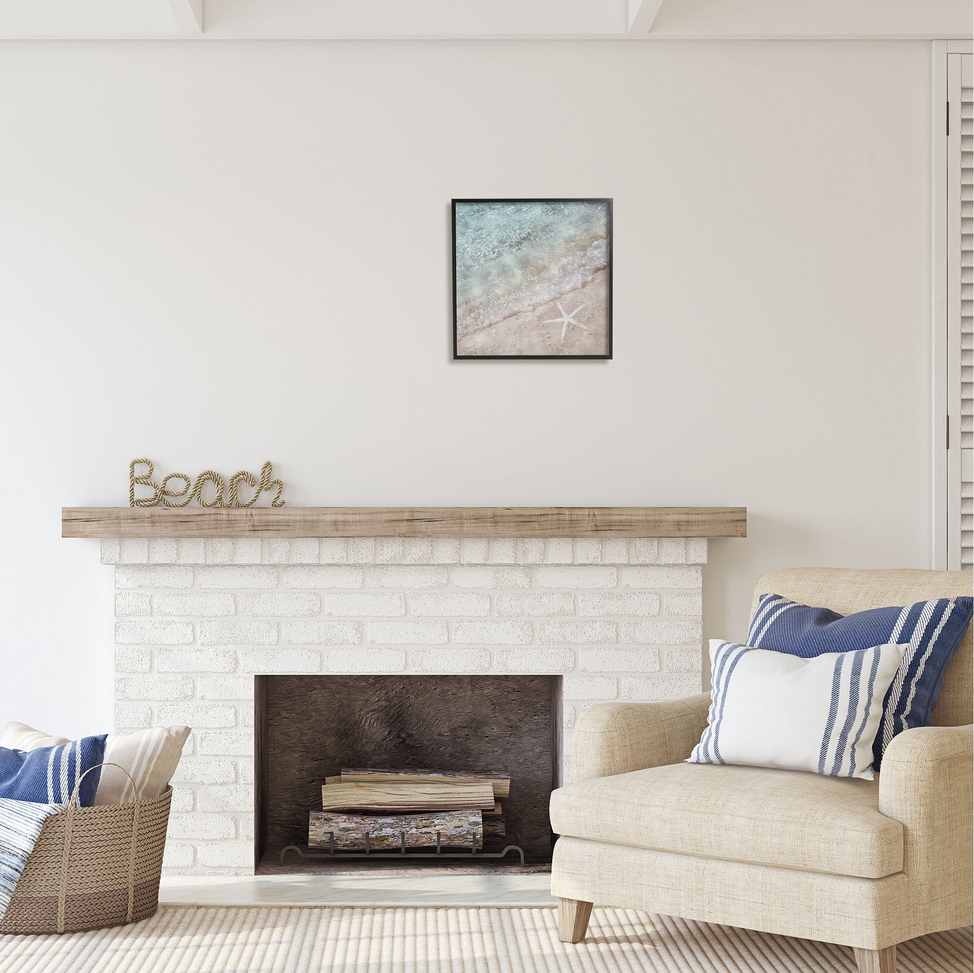 Stupell Industries Starfish on Beach Coast Nature Painting Black Framed Art Print Wall Art, 17 x 17