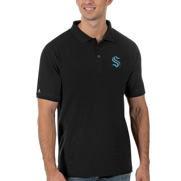 Men's Antigua Black Seattle Kraken Legacy Pique Polo