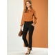 thumbnail image 3 of Camisa de satén elegante para mujer, cuello con volantes, blusa de oficina de trabajo de manga larga, top Caramelo L, 3 of 6