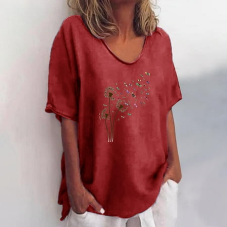 

OKBOP Breast Cancer Scrub Tops Women Sexy Shirts Round Neck Short Sleeve Printed Regular Fall Blouses Tshirts Shirts for Women