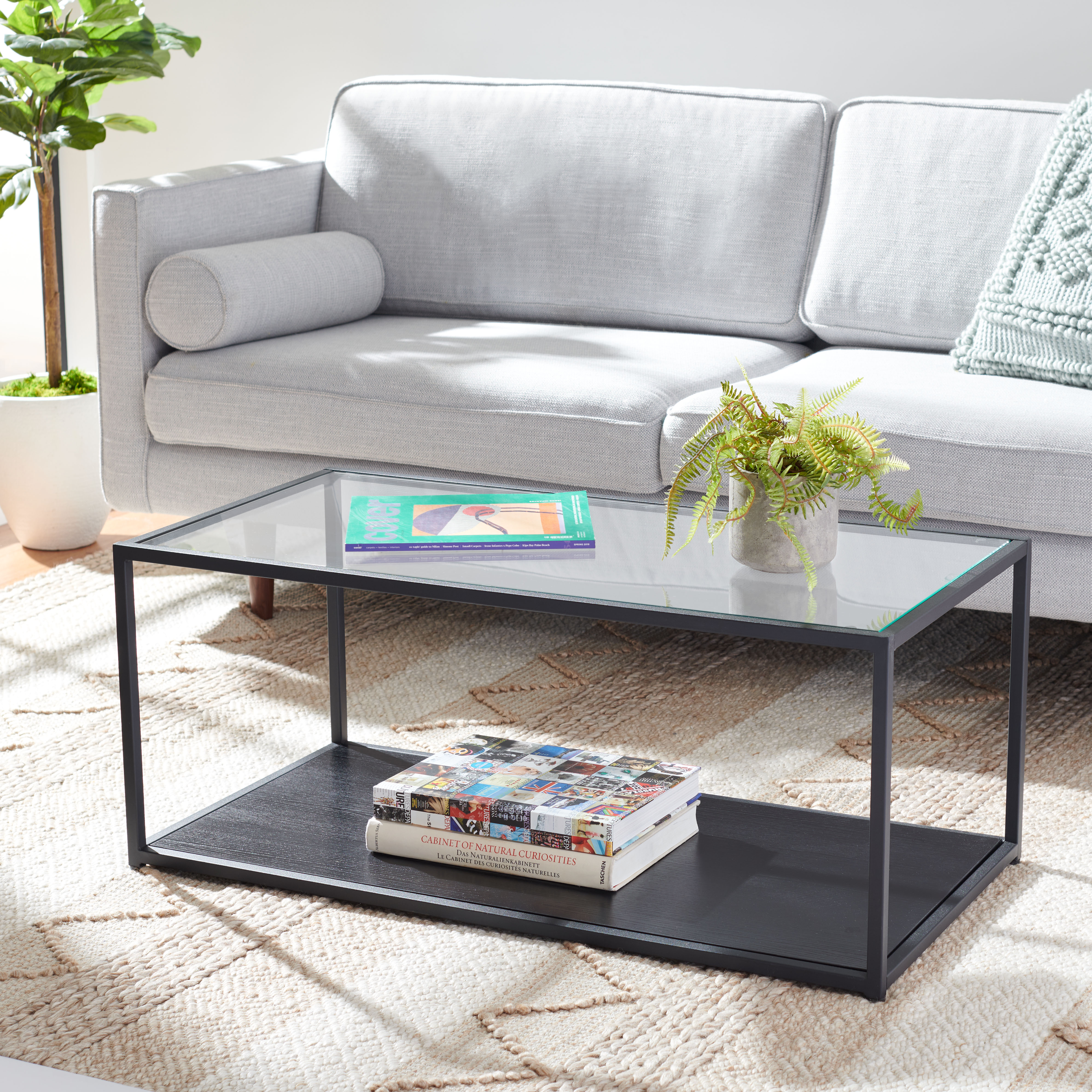 SAFAVIEH Ackley Contemporary Solid Coffee Table, Black with Glass Top (39.4 in. W x 19.7 in. D x 16.5 in. H)