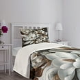 thumbnail image 3 of Ambesonne Brown Quilted Bedspread Set 2 Pcs, Magnolia on Watercolor Hues, Twin Size, White Dark Grey and Chocolate, 3 of 4