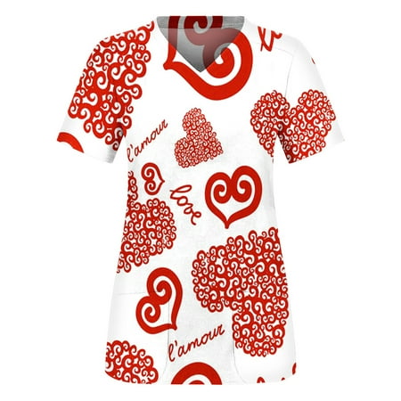 

Frostluinai Savings Clearance Women s Working Uniform Nursing Uniform Scrubs Top Womens Top With Two Pockets Floral Patchwork Printed Short Sleeve V-neck Blouse