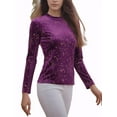 thumbnail image 4 of MODA NOVA Women's Blouse Metallic Shiny Star Print Long Sleeve Round Neck Shirt S Purple, 4 of 5