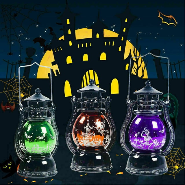 Lámpara LED de Halloween, linterna de llama, decoración colgante, calabaza, castillo, bruja, fiesta, luz