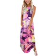 thumbnail image 2 of SMihono Robe Maxi Bohème d'Été pour Femmes Grande Taille Robe Longue Sans Manches Imprimée Col Croisé devant Robe de Plage, 2 of 5