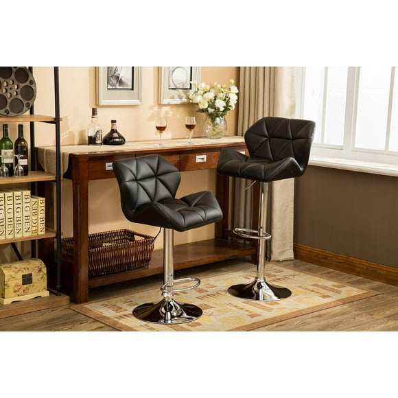 Roundhill Furniture Glasgow Contemporary Tufted Adjustable Height Hydraulic Black Bar Stools, Set of 2,