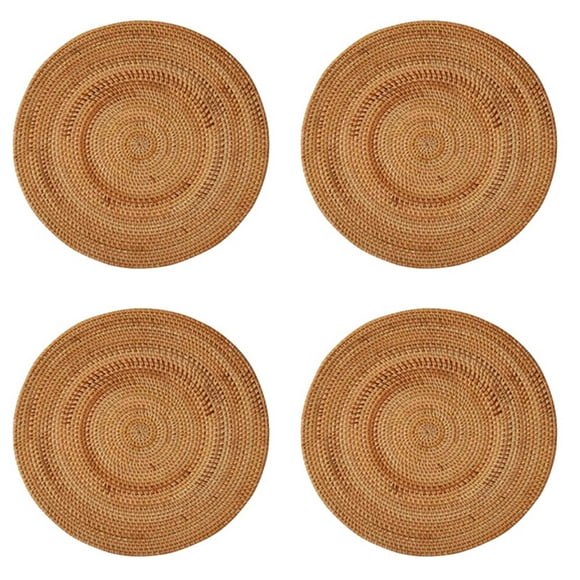 4X Rattan Woven Placemats,Round Table Mats,Non Slip Heat Resistant Place Mat,Wicker Placemat