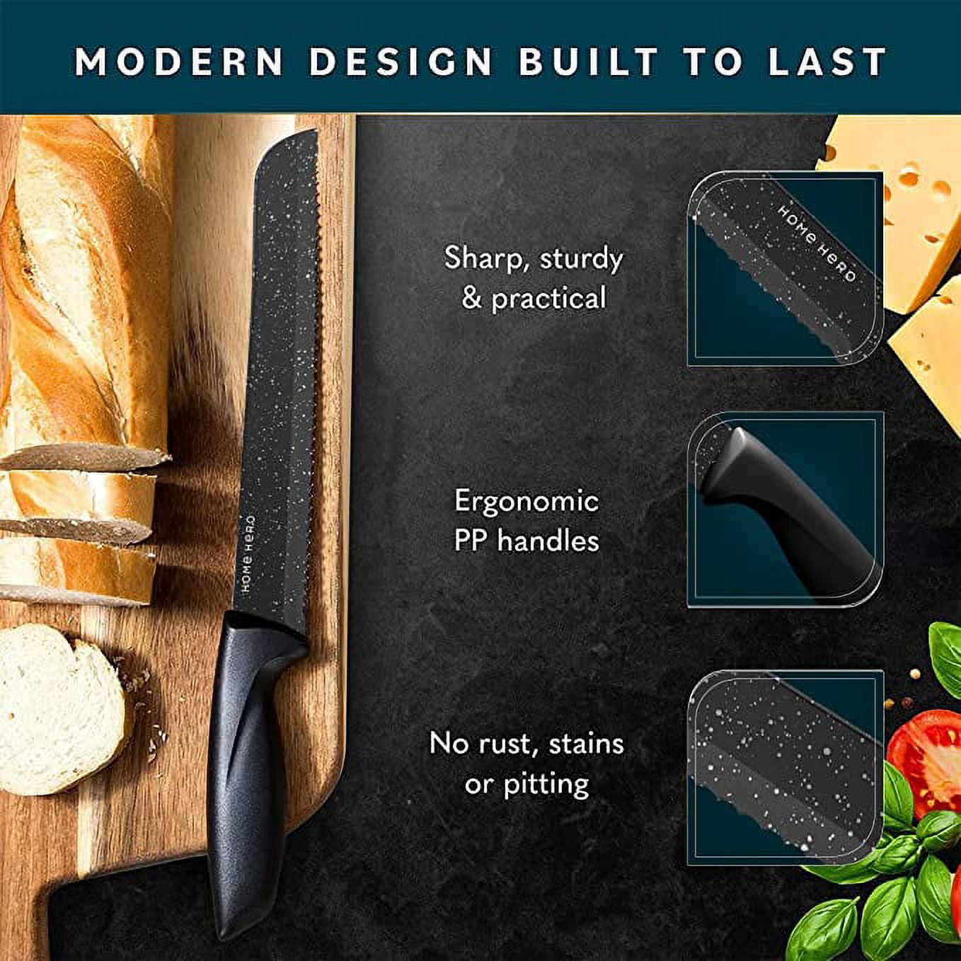 Home Hero Kitchen Knife Set & Steak Knife Set - 8-Pcs Ultra-Sharp High  Carbon Stainless Steel Knives Set - Non-Stick Coated Chef Knife Set with  Ergonomic Handles 