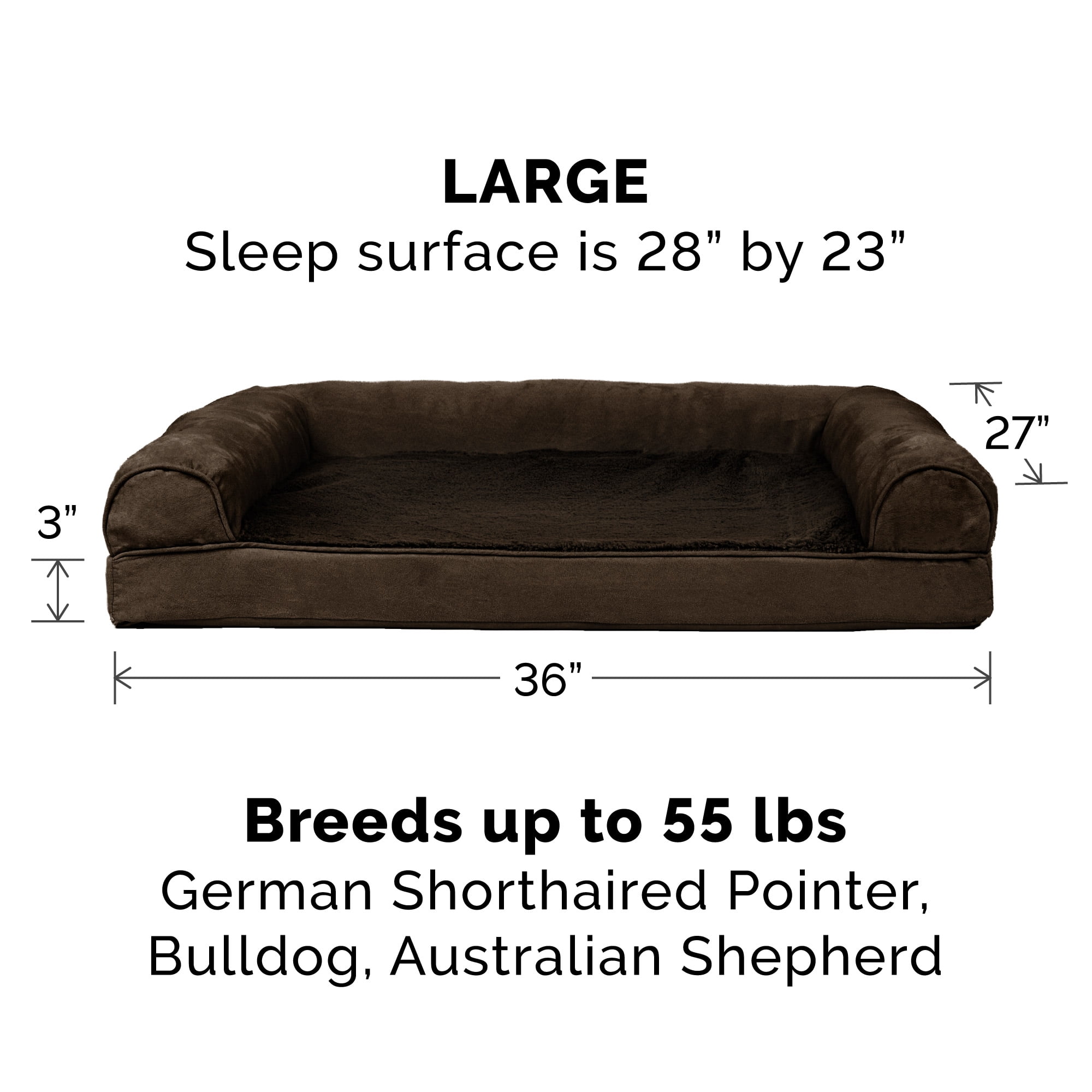 FurHaven Plush & Suede Cooling Gel Foam Top Sofa Pet Bed for Dogs & Cats - Espresso, Large