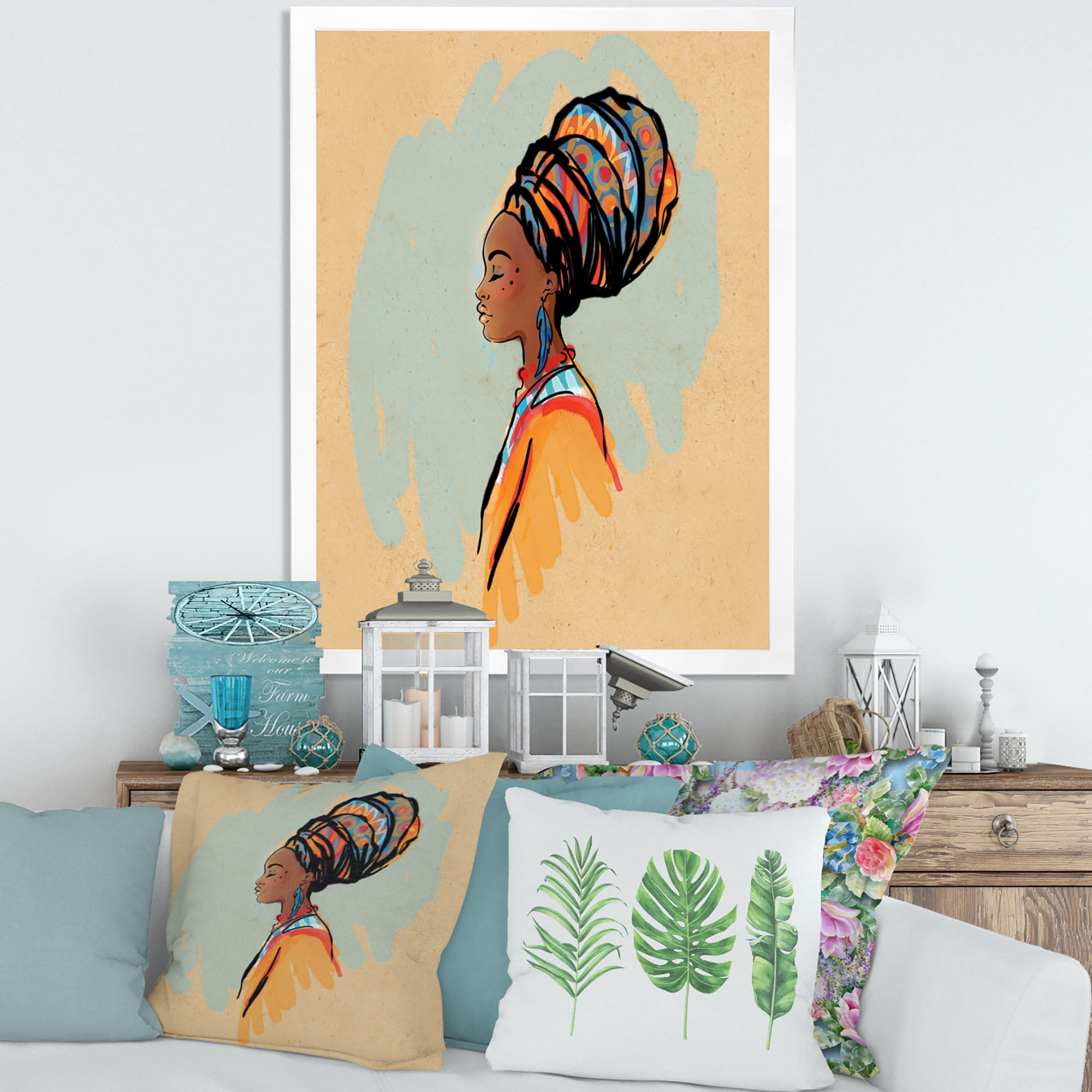 Designart 'Portrait of African American Woman With Turban II' Modern Framed Art Print